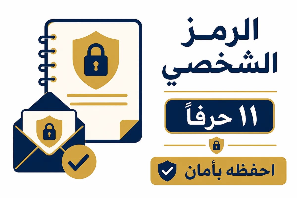 رسم توضيحي: Personal Code من 11 حرفاً — احفظه بأمان